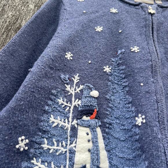 Croft and Borrow Blue Snowman Snowflake Christmas Tree Ugly Cardigan Sweater - Picture 3 of 6